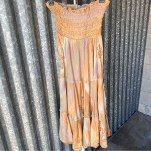 Y2K Bohemian Fairy Strapless Floral Mandala Maxi Dress Free Size